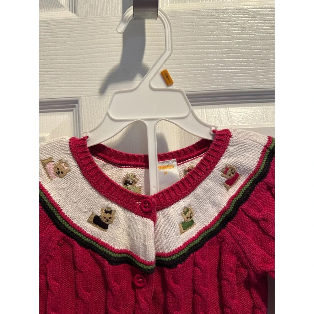 Vintage Gymboree Toddler Girl Red Cable Knit Cardigan Sweater Pups and Kisses 3T